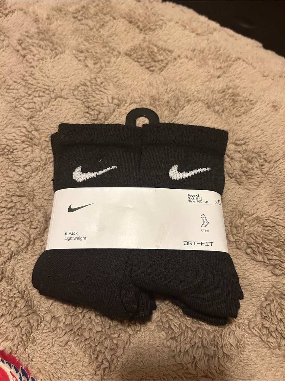 Nike Black Crew Athletic Socks with White Swoosh - 6 Pack